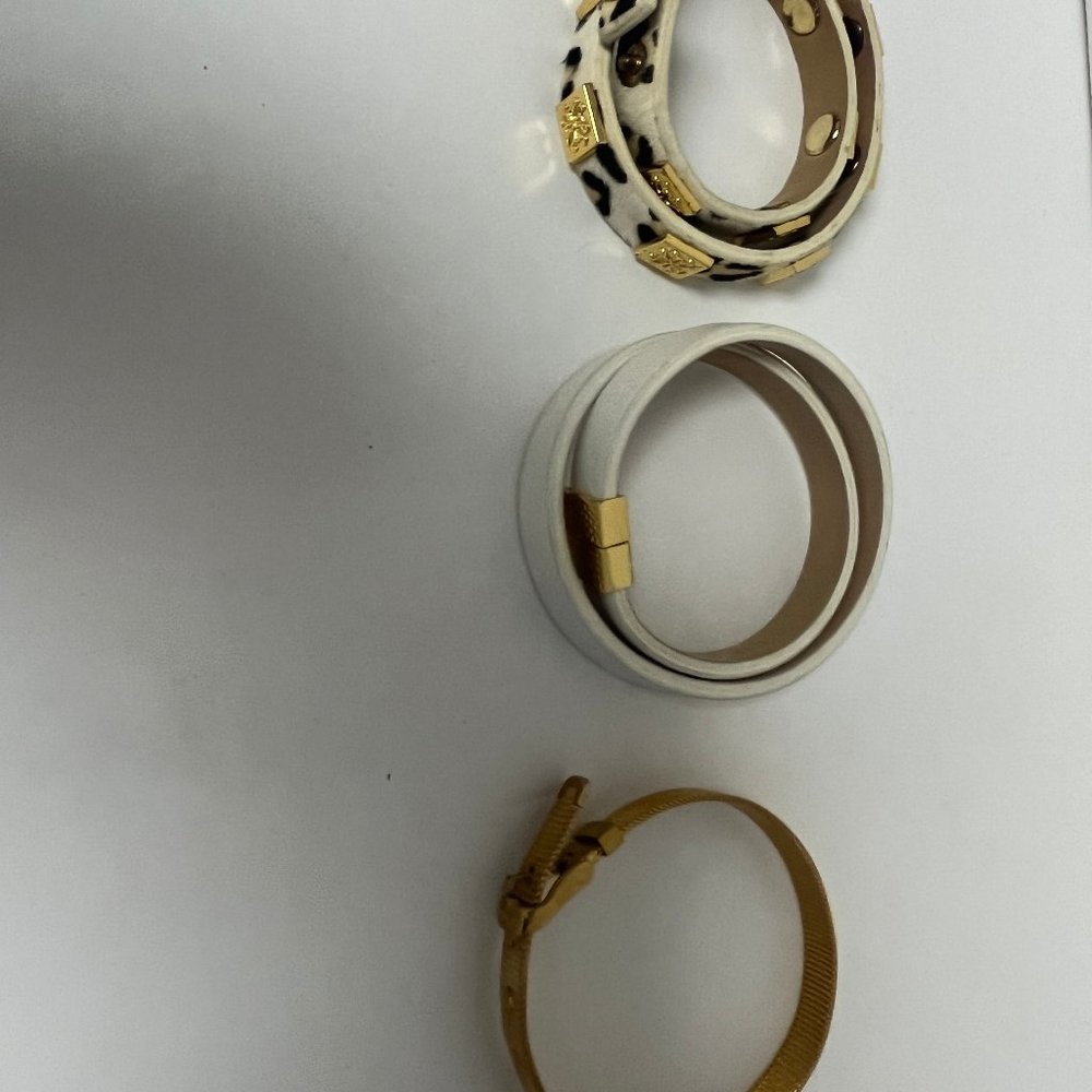 3 Rustic Cuff Bracelets - Gold - White w/Gold - Leapard Fur w/ Gold